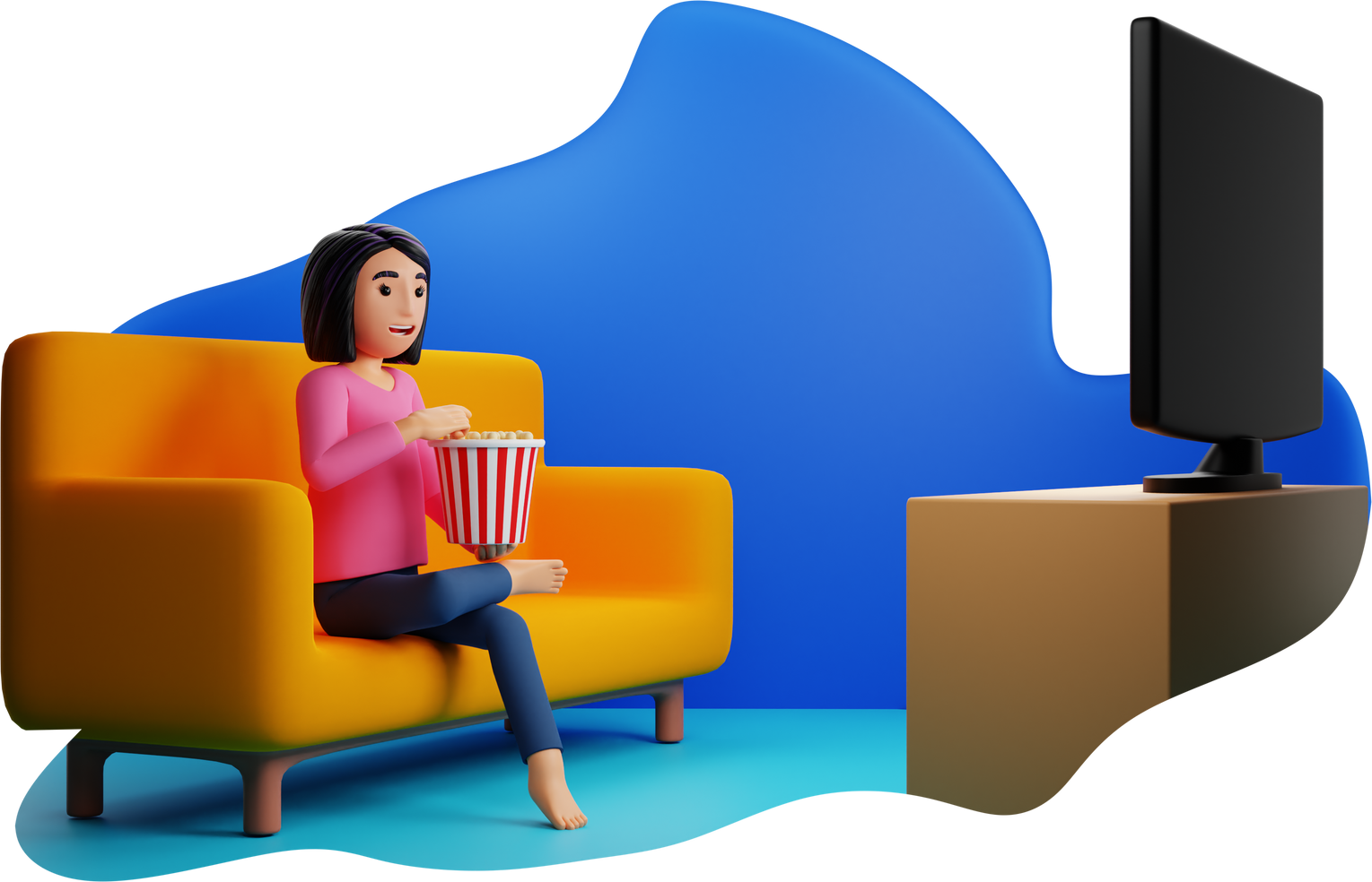 Women watching movies 3D character illustration