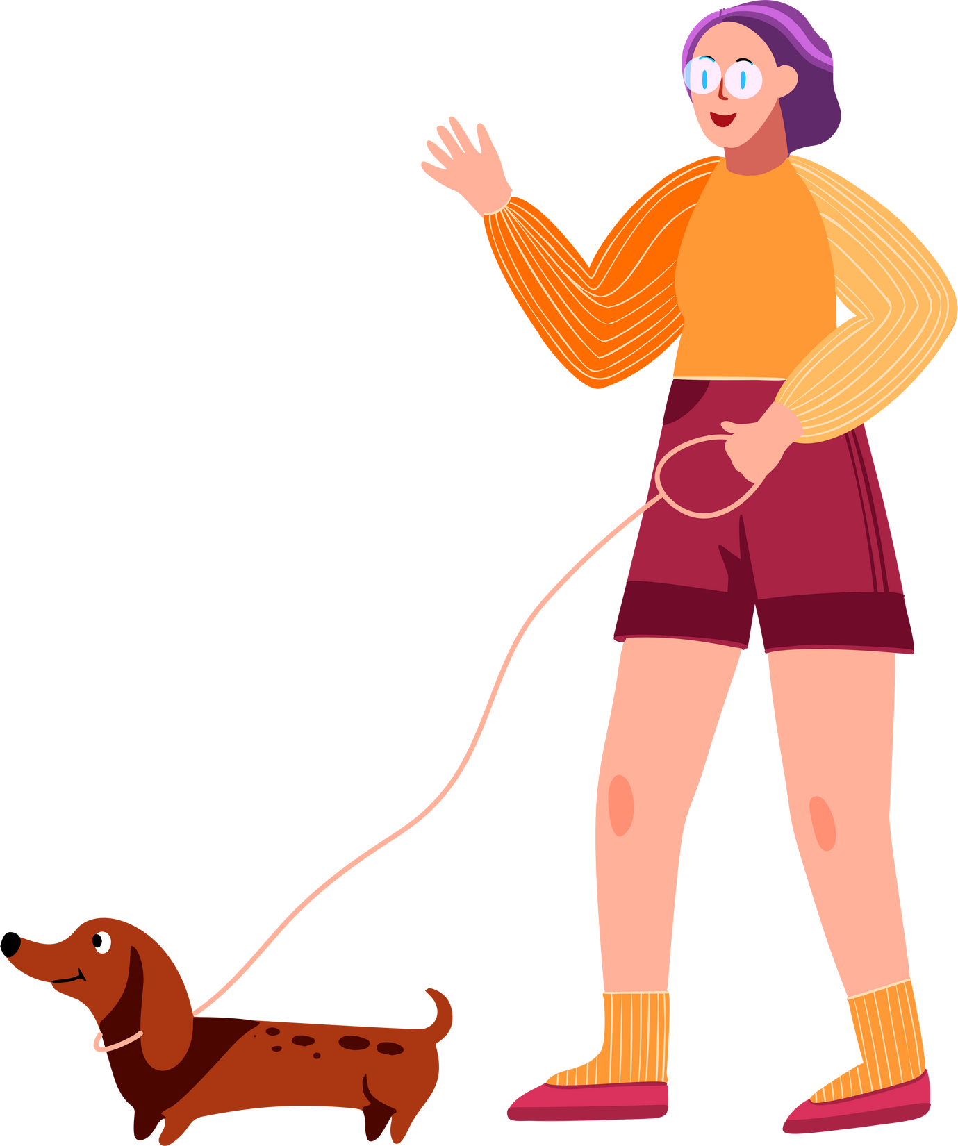 Young Smiling Woman Walking Her Dog on Lace
