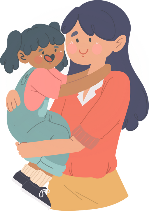 Clean Cartoon Mother Holding Daughter